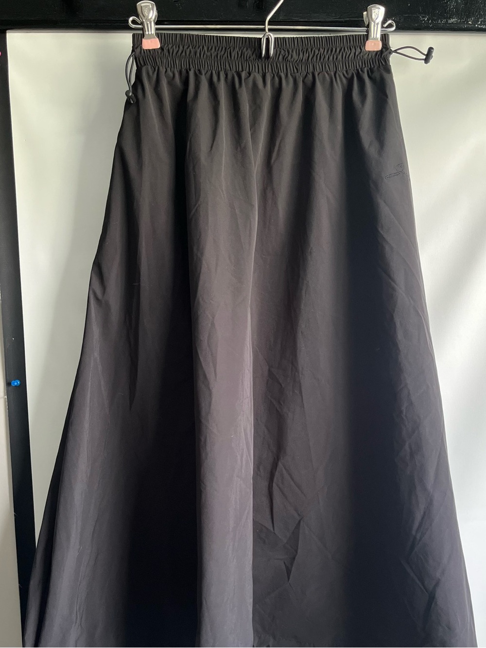 Women's Black A-Line Maxi Skirt with Elastic Waist